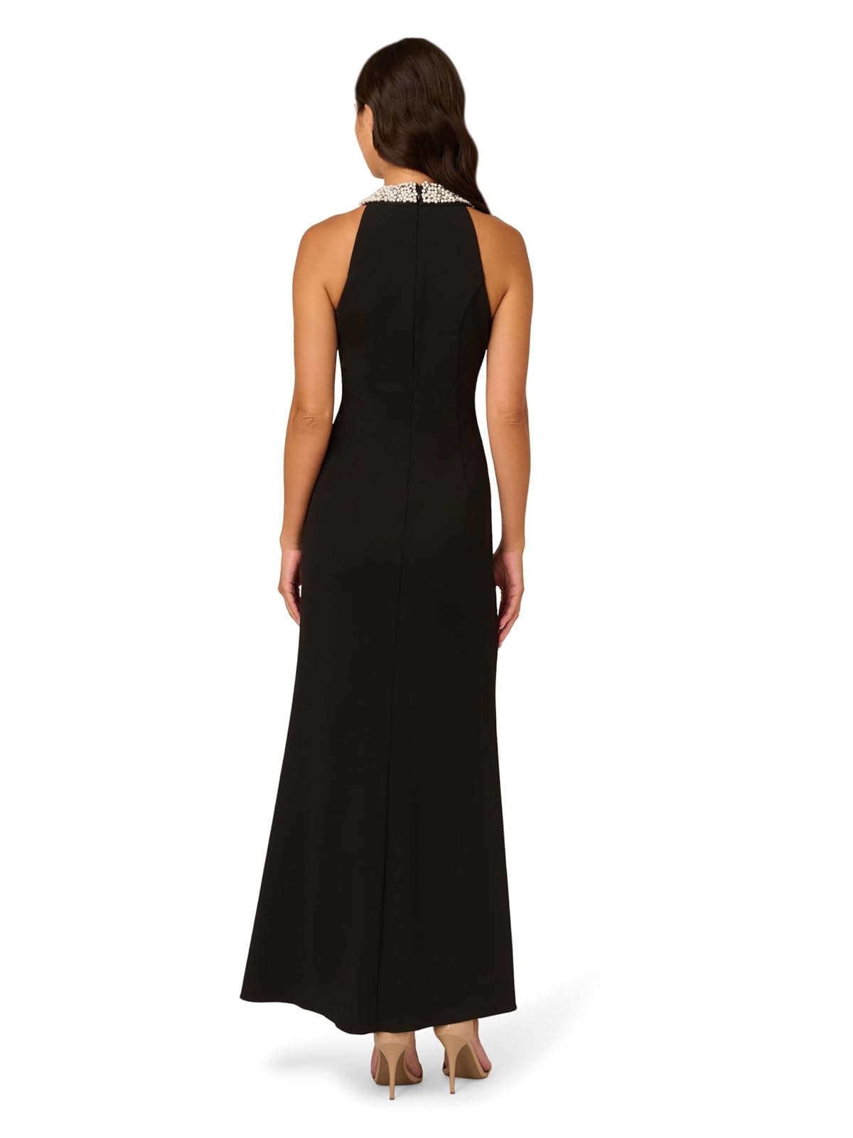 Adrianna Papell Vestido de Blusa con abalorio Art Deco con Cuello Halter Vestido Formal de Noche para Mujer