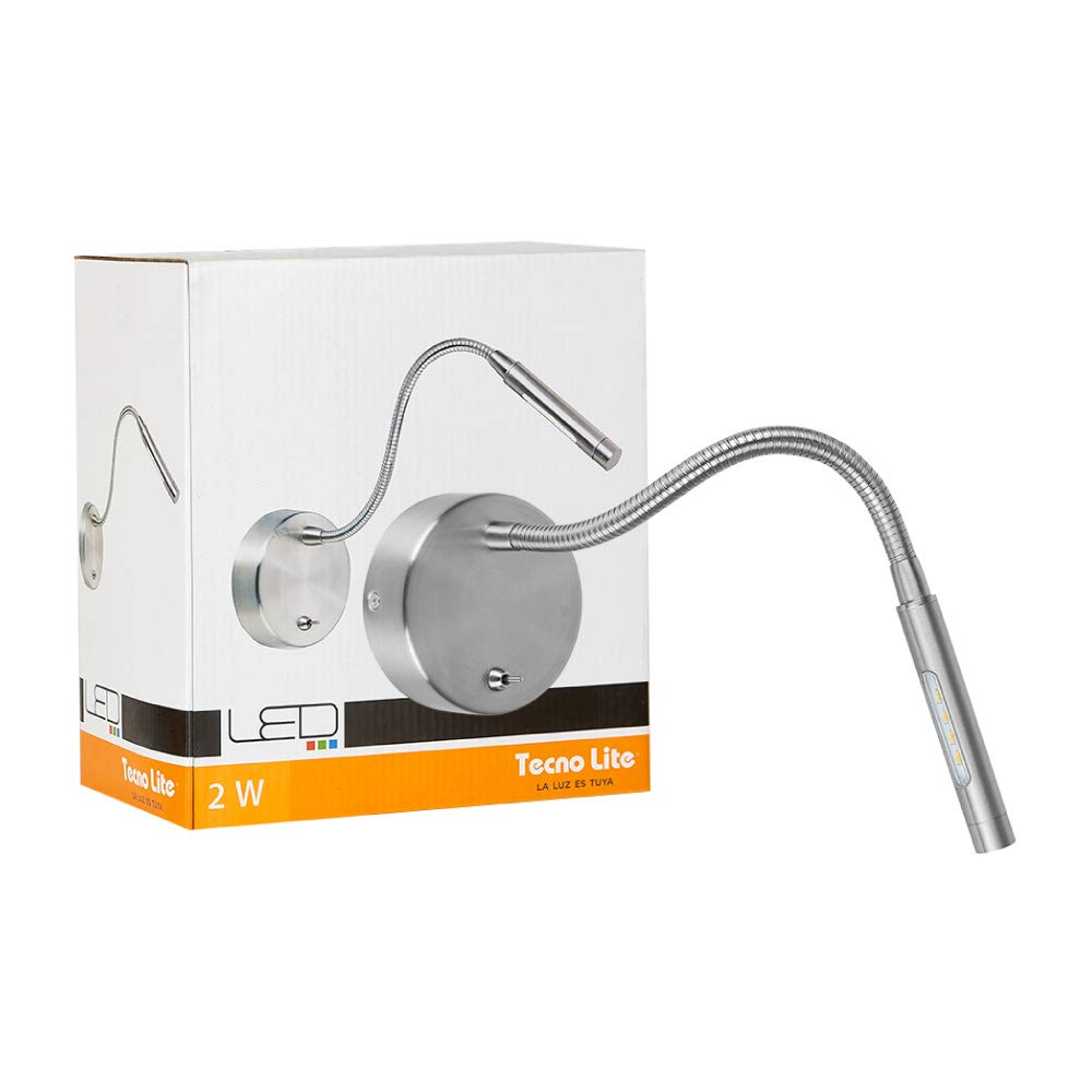 Tecnolite - Luz de Lectura LED 2 W, Luz Suave Cálida, Flexible, Sobreponer en pared