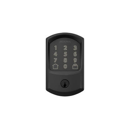 SCHLAGE BE489WB GRW 622 - Cerradura inteligente con cerrojo de seguridad WiFi, cerradura de puerta con visualización táctil sin llave con ribete Greenwich, negro mate