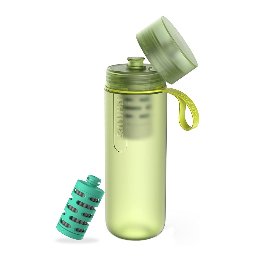 Philips Water GoZero Active - Botella de Agua sin BPA con Filtro de Agua para Grifo de Fitness, Botella de Agua Deportiva, Ligera