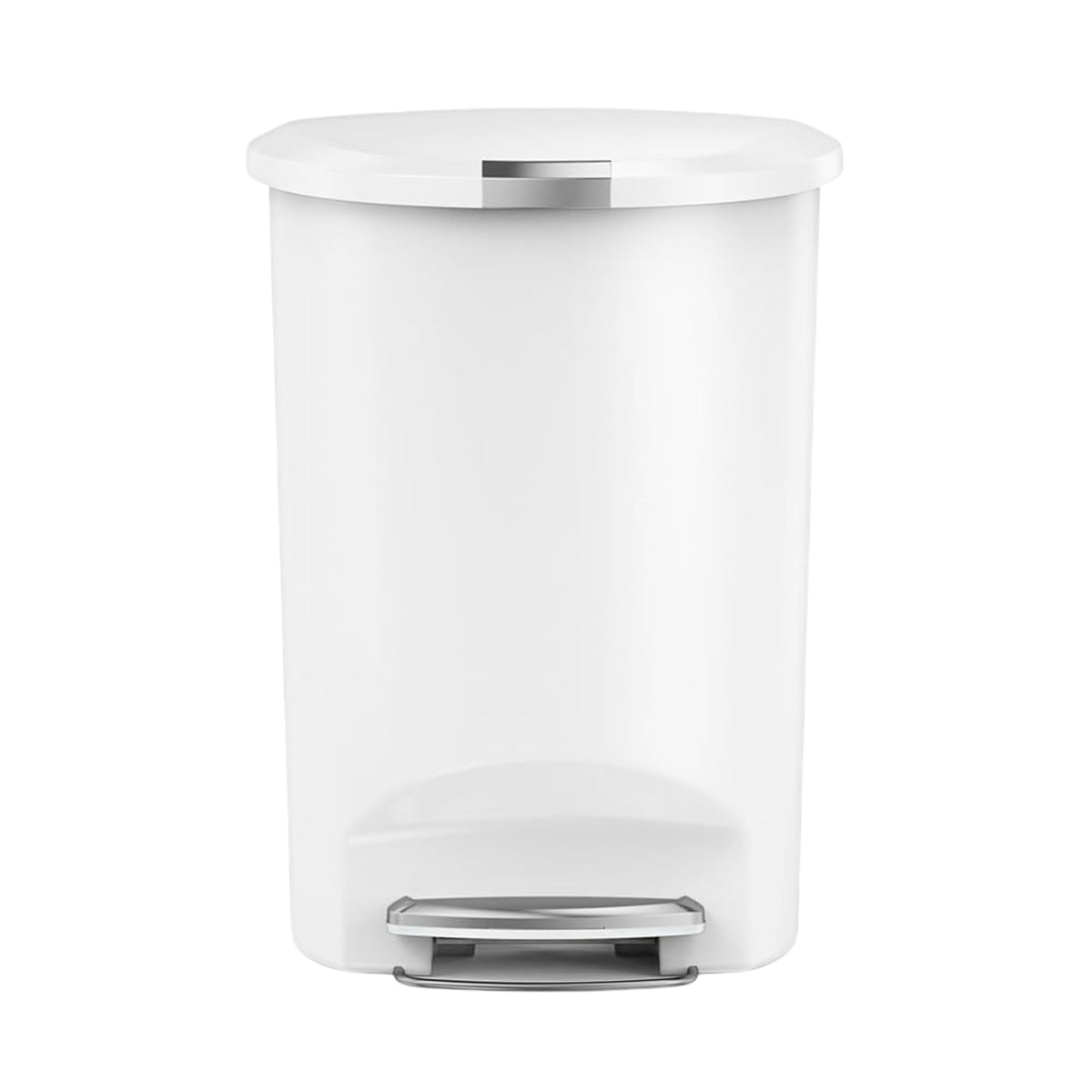 simplehuman Bote de Basura Cocina Semicircular, 50L con Pedal de Acero Duradero, Tapa con Seguro Antimascotas, Color Blanco