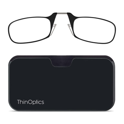 ThinOPTICS Reading Glasses on your Phone, Universal Pod Black Case , +1.50 Black Glasses