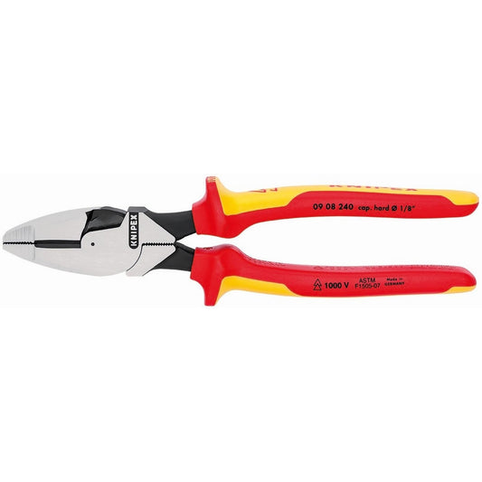 KNIPEX 09 08 240 US Pinza de Electricista Tipo Liniero Aislada 1000 V 240 mm (9.5") – Corte de Alta Potencia, Mangos Ergonómicos Antideslizantes