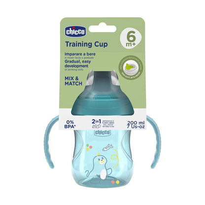 Chicco Vaso de Entrenamiento Training Cup 6M+ Anti Derrames Pico Ergonómico Asas Desmontables Azul