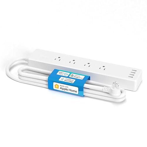 Meross Tira de Alimentación Inteligente de Sobretensión WiFi | 4 salidas CA, 4 puertos USB, cable de 6 pies, compatible con Apple HomeKit, Siri, Alexa, Google Home, SmartThings