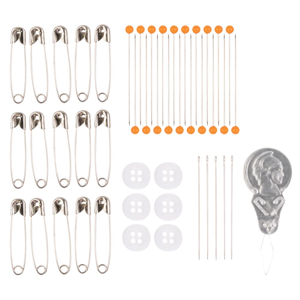Fiskars - Kit de costura con tijeras, cinta medidora, alfileres, hilo y más, juego de 62 piezas con funda, suministros para manualidades, transparente