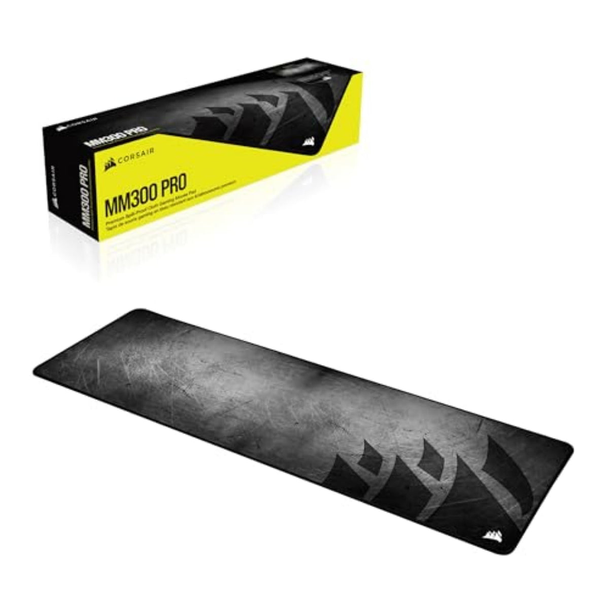 Corsair MM300 PRO Alfombrilla Tela a Prueba de Derrames para Juegos, Superficie 93 cm x 30 cm, Microtejido, Goma Afelpada gruesa 3 mm, Base Goma Texturizada Antideslizante, Extendido, Negro/Gris