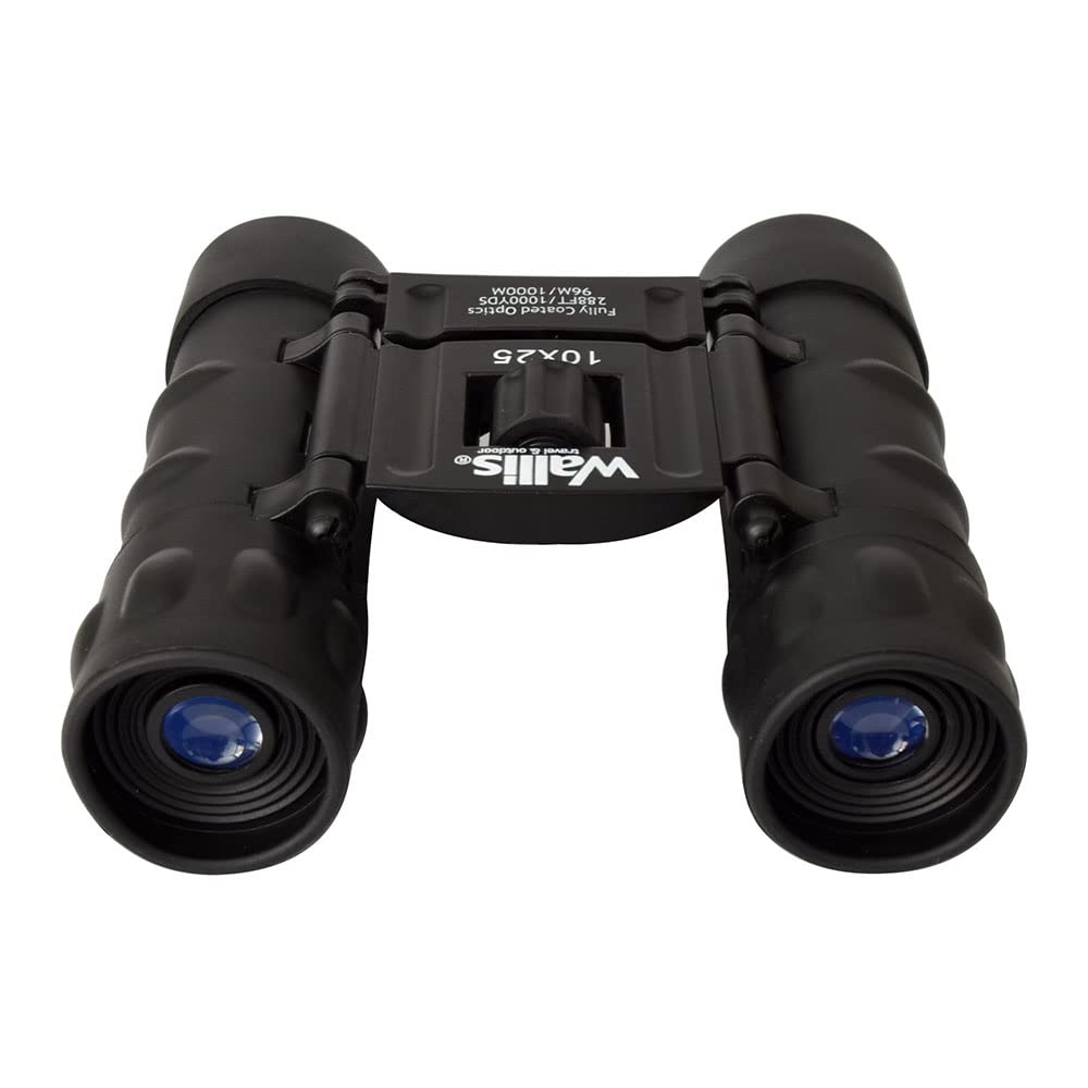 Wallis BI610307 Binocular Compacto Tipo Tejado, Negro, 10 x 25 mm, Revestimiento Rubicon