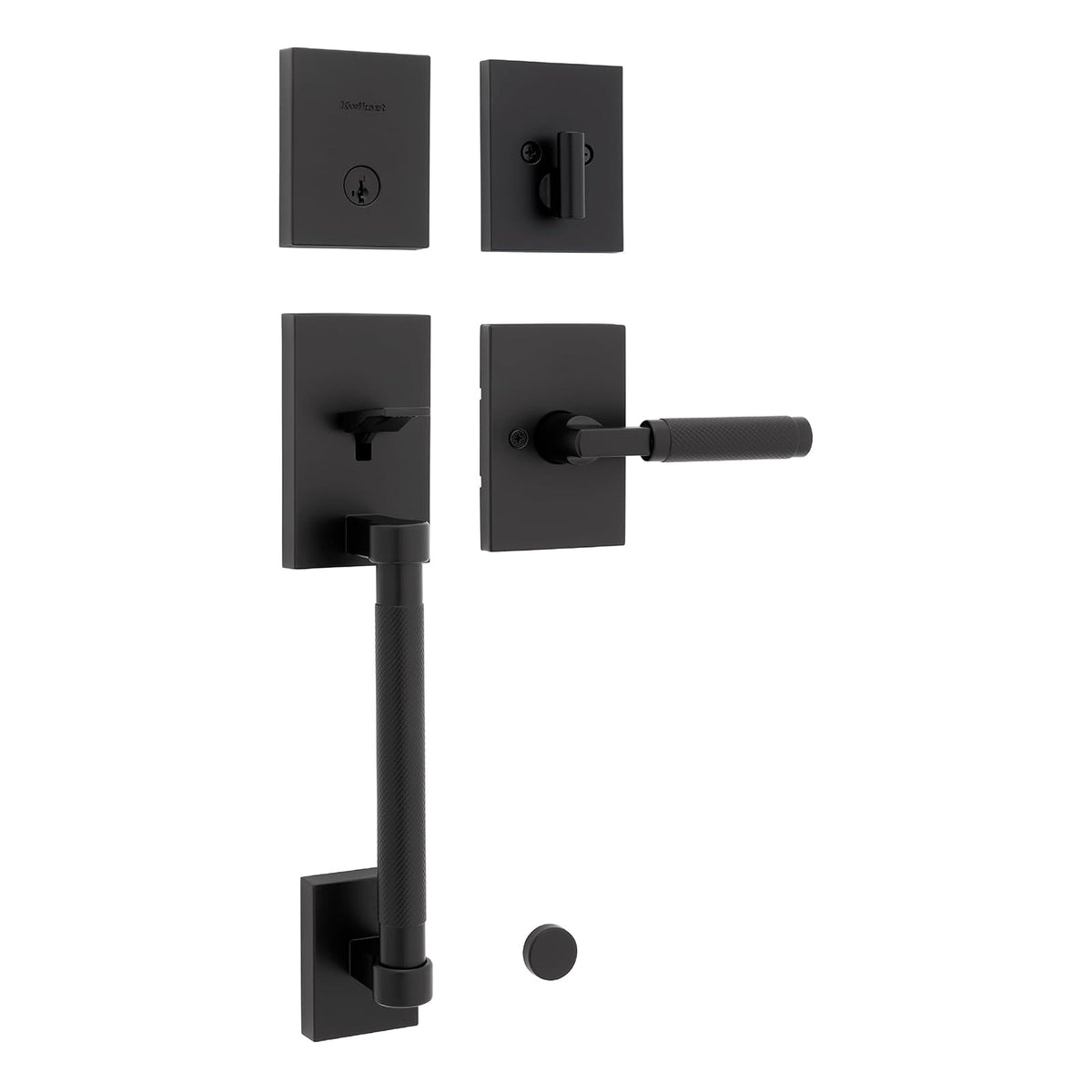 Kwikset Prava - Juego de manija y cerrojo para puerta delantera con palanca reversible interior, color negro mate, resistente a la púa SmartKey Rekey seguridad con protección Microban