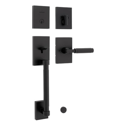 Kwikset Prava - Juego de manija y cerrojo para puerta delantera con palanca reversible interior, color negro mate, resistente a la púa SmartKey Rekey seguridad con protección Microban