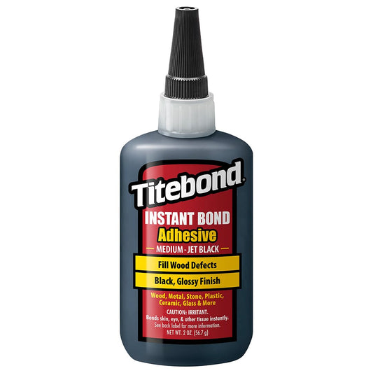 Titebond Instant Bond Medium CA Super Glue - Negro azabache, calcomanía de cianoacrilato de etilo para carpintería, relleno de huecos, juego de 40-60 segundos - 2 oz. 8211