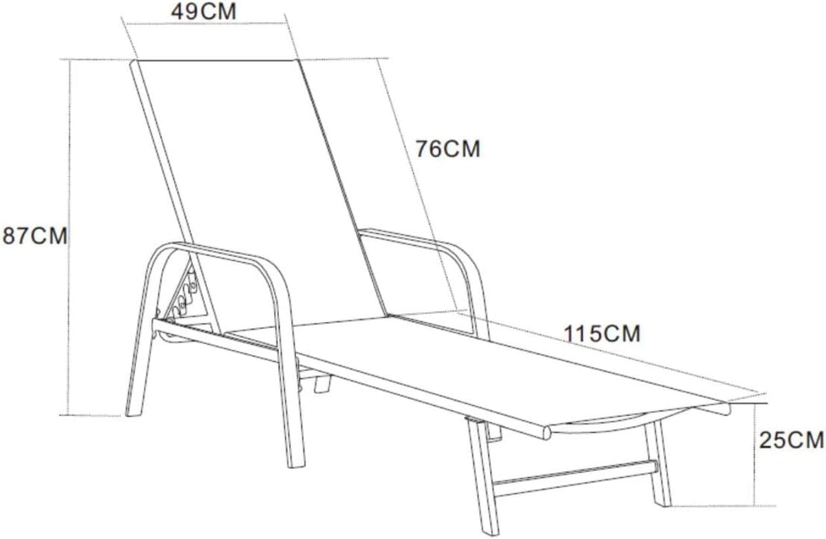 Midtown Concept Set de 2 Camastros para Jardin y Alberca, Uso Exterior, de Acero, Asiento y Respaldo de Textilino, Respaldo Ajustable Multinivel Color Negro