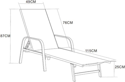 Midtown Concept Set de 2 Camastros para Jardin y Alberca, Uso Exterior, de Acero, Asiento y Respaldo de Textilino, Respaldo Ajustable Multinivel Color Negro