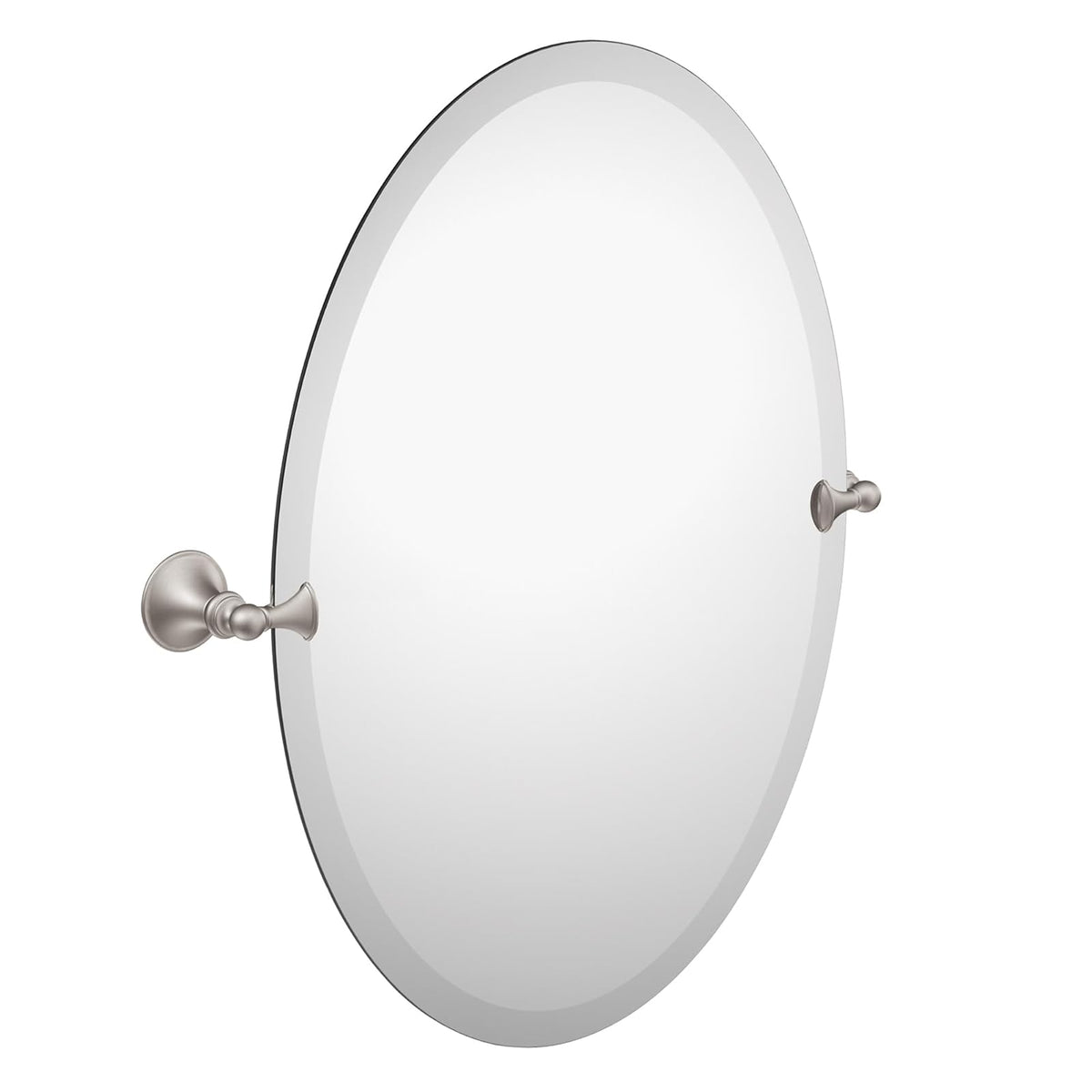 Moen Glenshire DN2692BN - Espejo de baño Giratorio sin Marco, níquel Cepillado, 26 x 22 Pulgadas, Espejo de Pared inclinable Ovalado