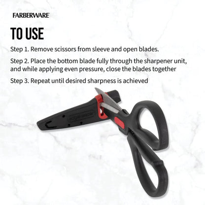 Farberware Tijeras multiuso de acero inoxidable autoafilables con funda Edgekeeper