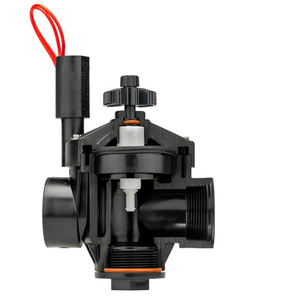 Hunter PGV - Válvula de riego de 1½ pulgadas con control de flujo, diseño combinado de ángulo de globo, cuerpo de plástico resistente, entrada y salida roscada hembra, 20-150 PSI, válvula de riego
