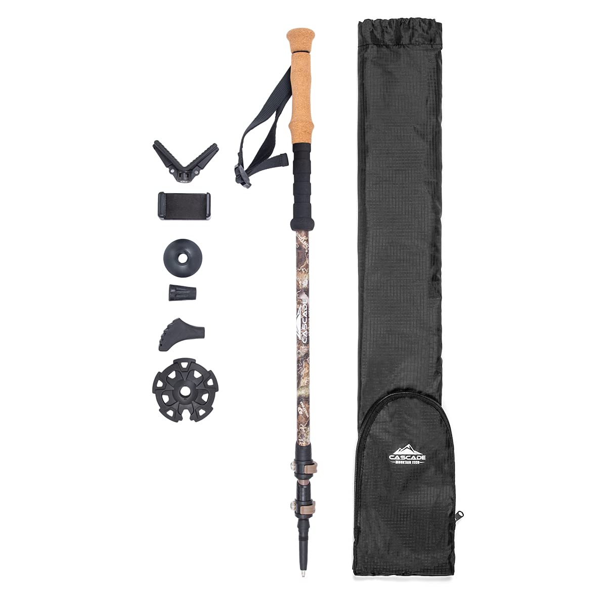 Cascade Mountain Tech - Bastones de Trekking - Monopod de Fibra de Carbono para Caminar o Senderismo con Accesorios y Cierres rápidos Ajustables - Mossy Oak Elements - Patrón de contorno