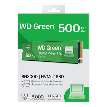 Western Digital 500GB WD Green SN3000 NVMe SSD Interno - Unidad de Estado sólido - Gen4 PCIe, M.2 2280, hasta 5.000 MB/s - WDS500G4G0E