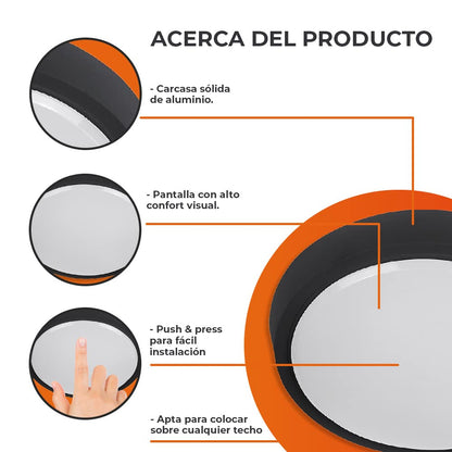Tecnolite Lámpara Plafón LED de Sobreponer 20 W, Luz Suave Cálida, Interiores, No atenuable, LED integrado