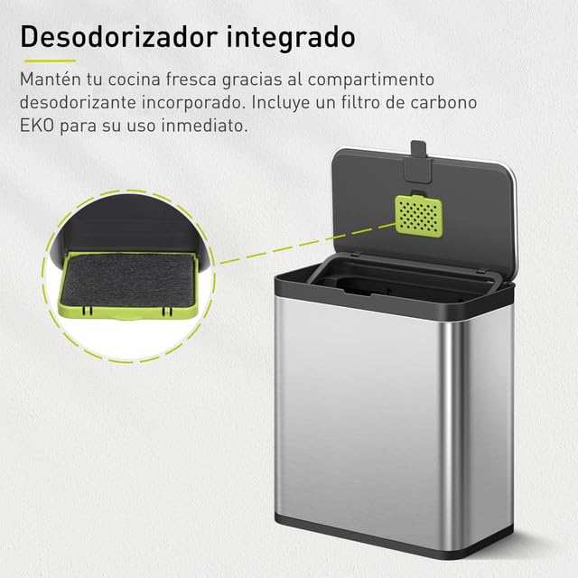 EKO Cubo de Compostaje para Cocina de 7 L, Acero Inoxidable, con Cubeta Interior Extraíble y Compartimento para Desodorizante, Contenedor 2 en 1 para Encimera