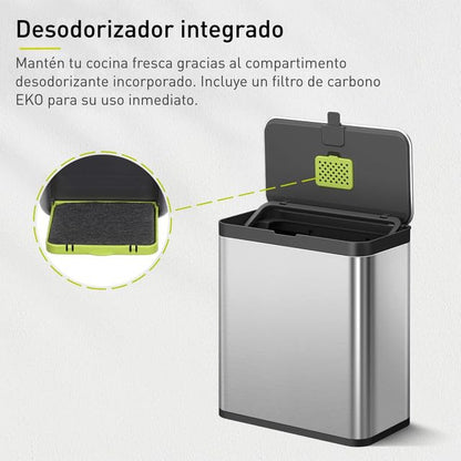 EKO Cubo de Compostaje para Cocina de 7 L, Acero Inoxidable, con Cubeta Interior Extraíble y Compartimento para Desodorizante, Contenedor 2 en 1 para Encimera