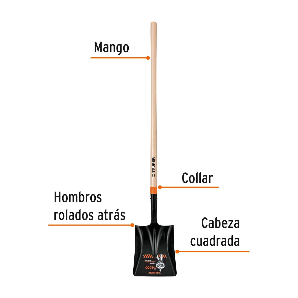Truper PCL-P, Pala cuadrada mango largo, modelos T-2000, 56 3/4"
