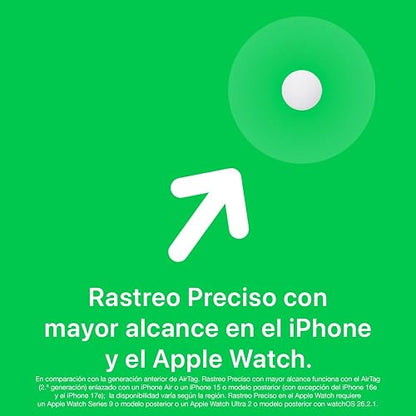 Airtag de Apple (2.? Generaci?n) 1 Pieza: Rastreador para Llavero | Cartera y M?s, Localizador con Sonido, F?cil Configuraci?n en el Iphone o el Ipad, Rango de Rastreo Preciso hasta 1.5 Veces