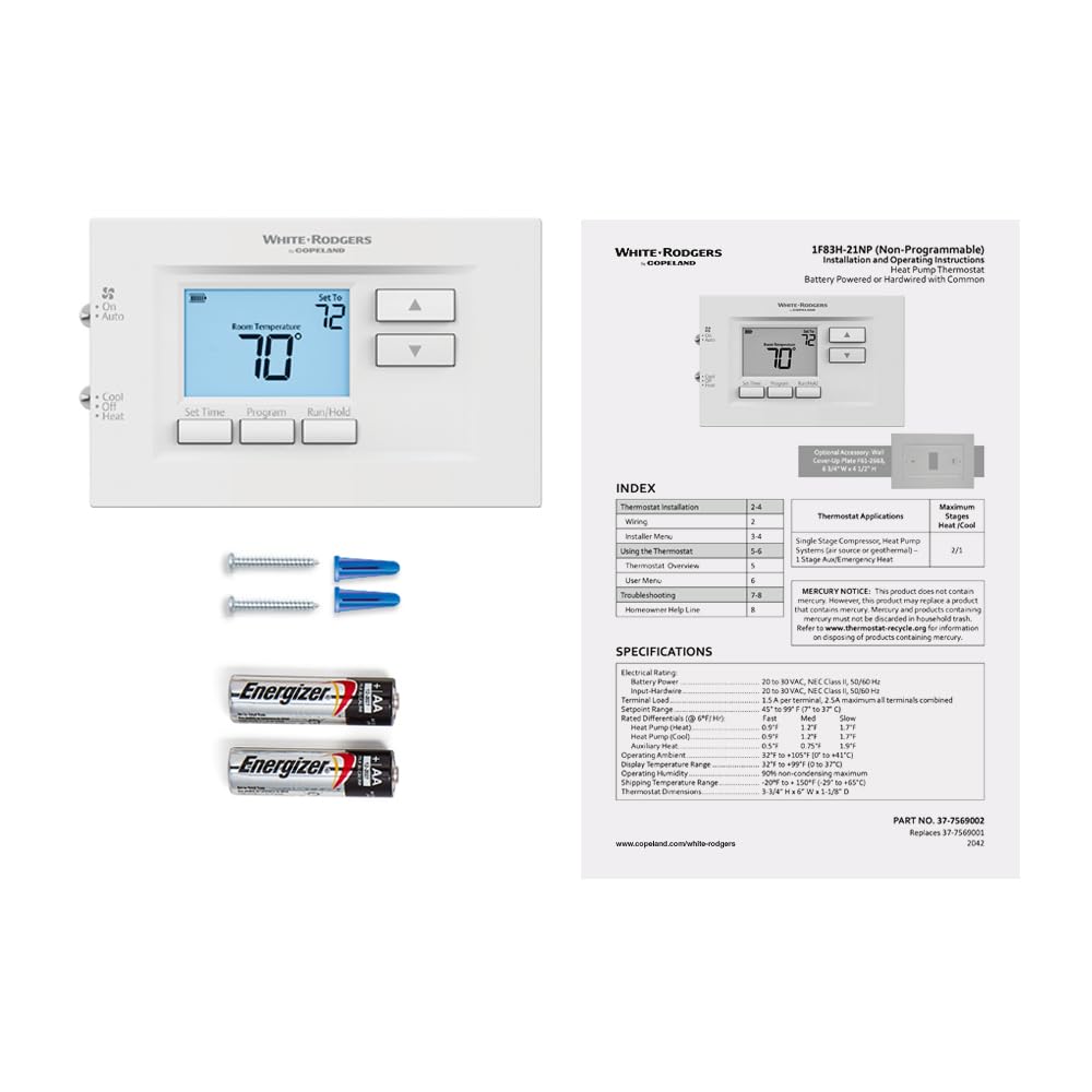 Emerson 1F83H-21NP Heat Pump (2H/1C) Non-Programmable Thermostat