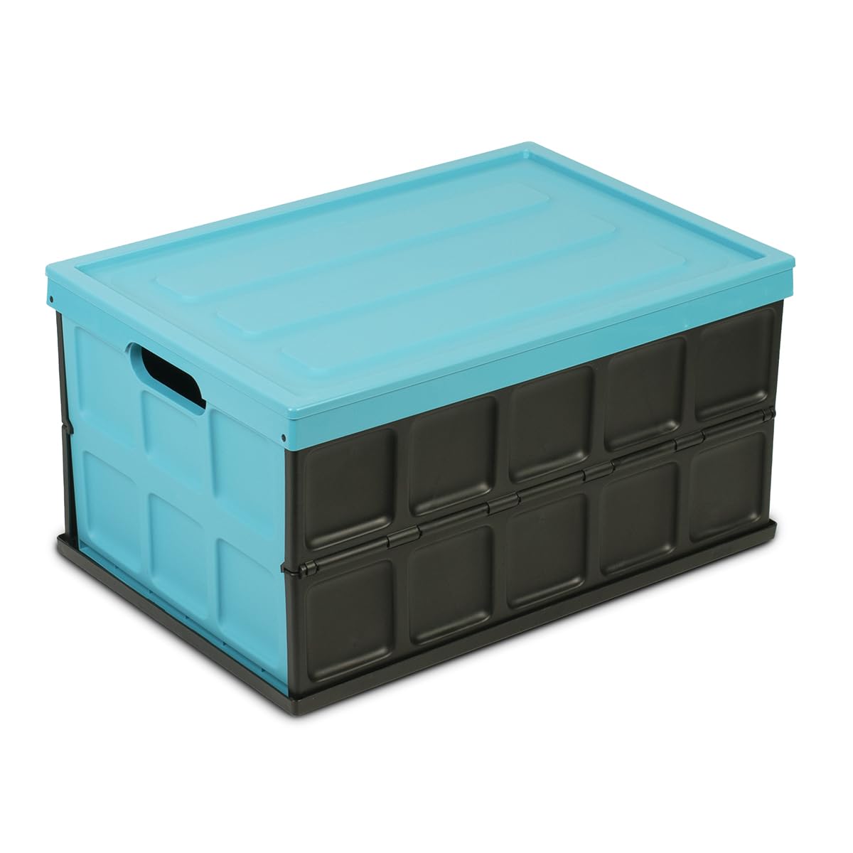 Glad - Contenedor plegable de almacenamiento con tapa, caja de plástico plegable de 48 litros para cochera, maletero y organización, contenedor apilable con tapa con asas, color turquesa
