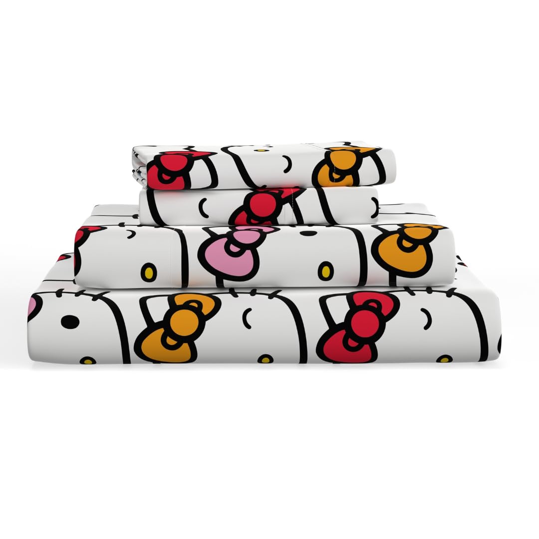 Franco Collectibles Hello Kitty Bows Bedding Juego de sábanas de Microfibra súper Suave y acogedora, 4 Piezas (Producto con Licencia Oficial)