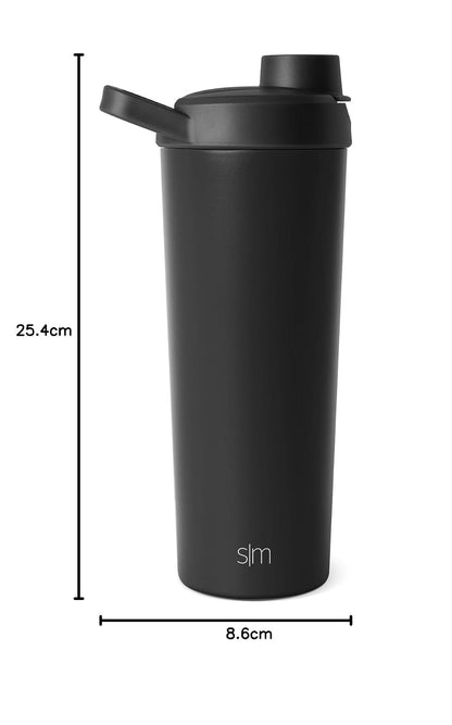 Simple Modern Acero Inoxidable Botella Mezcladora con Bola, Vaso Aislado de Metal para Mezclas de Proteínas, Batidos y Preentrenamientos, Rally Colección, 710ml, Midnight Black