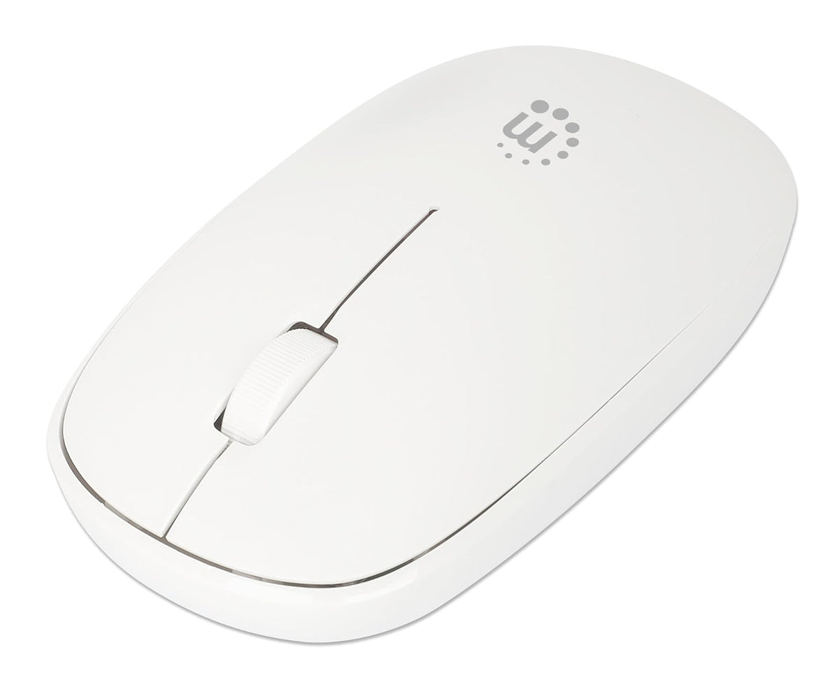Manhattan 190329 Mouse Óptico Inalámbrico USB Blanco 1200 dpi con Nano Receptor | Mouse Ergonómico Ambidiestro para PC y Mac, Accesorios para Computadora y PC Gamer