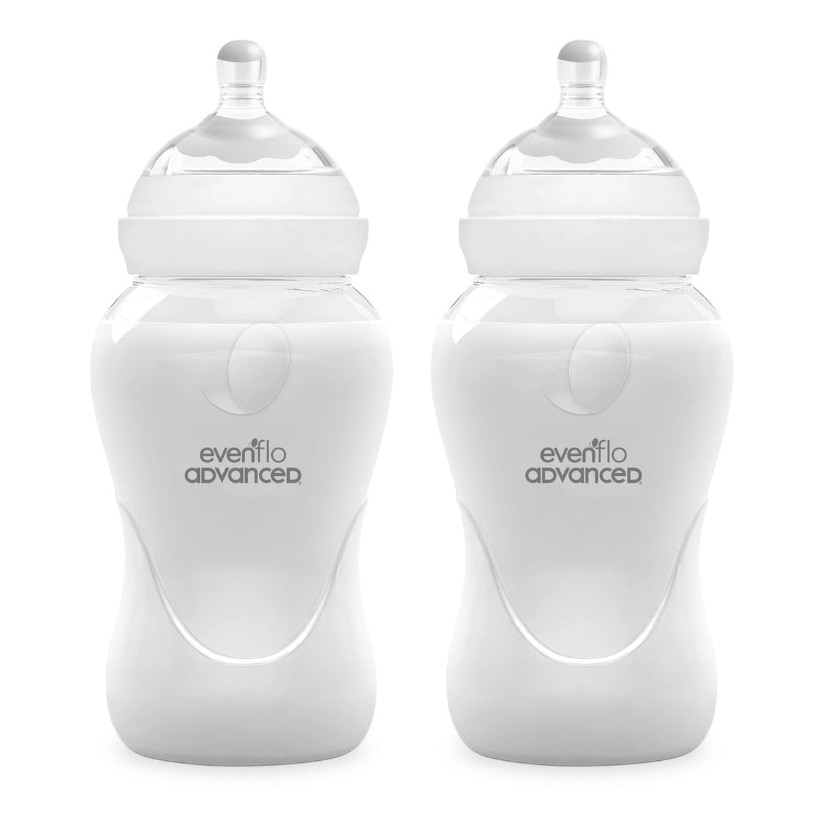 Evenflo Advanced Biberón Anticólicos Avanzado, Cuello Ancho, Transparente, 270ml, 2 Piezas, Flujo Medio, Silicón Grado Alimenticio, Sistema Doble Válvula, para Bebés desde 3 Meses