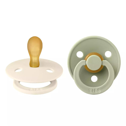 BIBS Chupones Colour Pack de 2, Tetina redonda de látex natural, Talle 1, Color Ivory/Sage, 0 a 6 meses, Hecho en Dinamarca