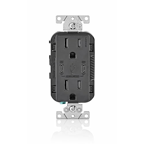 Leviton 005-T5635-00E Combinación Contacto Doble a Prueba de Manipulaciones y Contacto USB tipo C/C, Negro - Negro