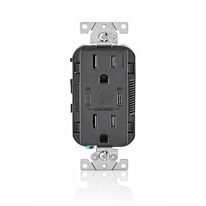 Leviton 005-T5635-00E Combinación Contacto Doble a Prueba de Manipulaciones y Contacto USB tipo C/C, Negro - Negro