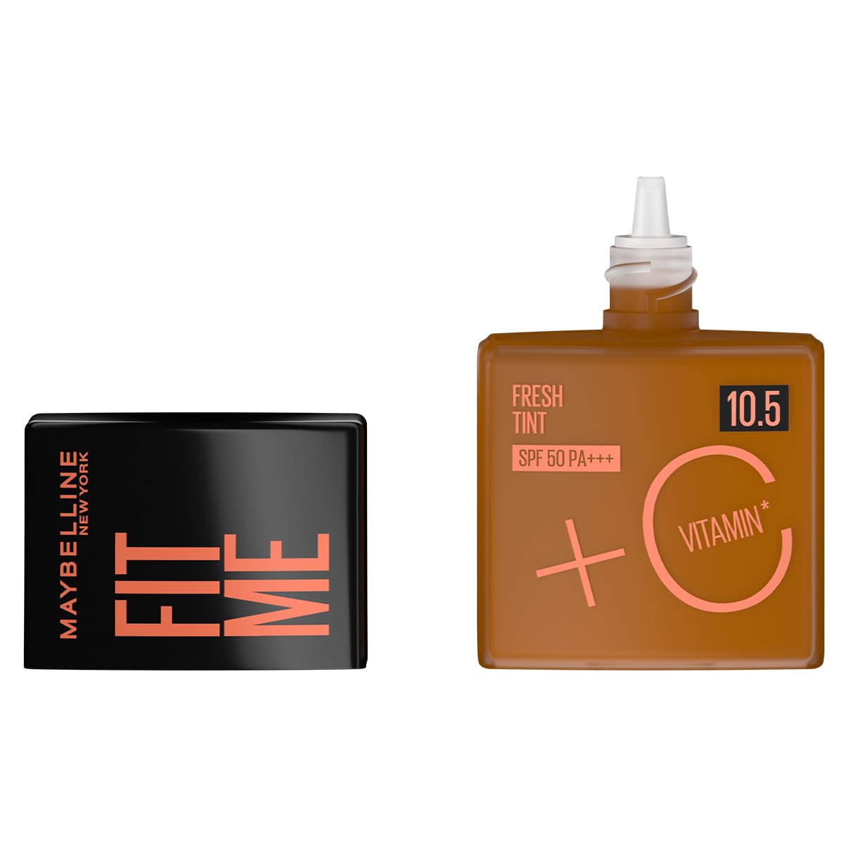 Maybelline Base de maquillaje Fit Me Fresh Tint 10.5, 30 ml, larga duración, alta cobertura, para todo tipo de piel, fórmula con Vitamina C y protector solar FPS50