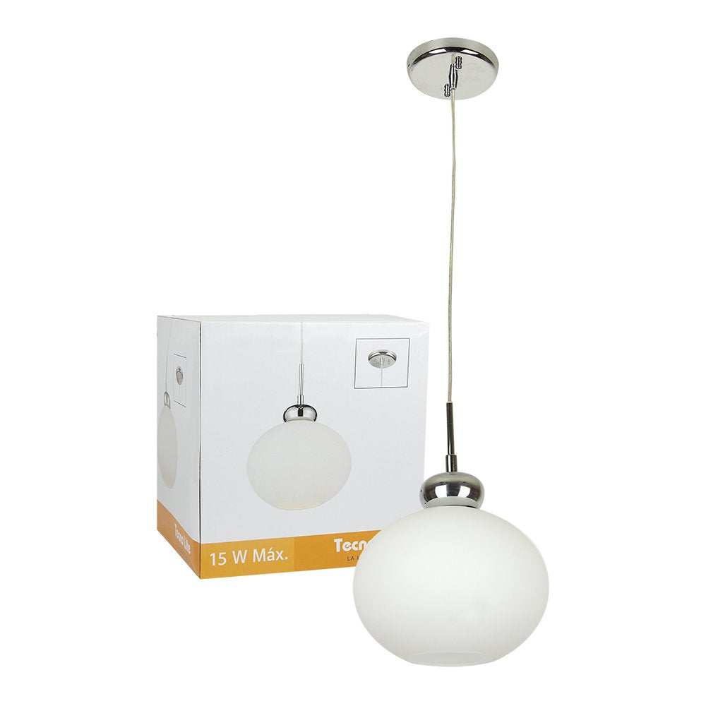 Tecnolite Lámpara Colgante, Base E27, Luz Colgante de Techo Moderno, Cristal Opalino, 100 - 240 V,