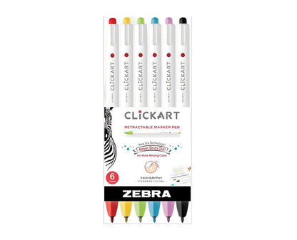 Zebra Marcador Clickart Plumón Retráctil Punto Fino Estuche 6 Piezas Multicolor.