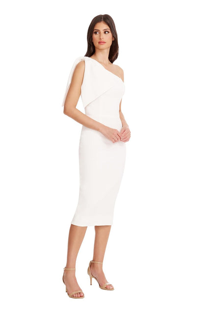 Dress the Population Vestido Midi Ajustado con Escote de Lazo asimétrico Vestido Mujer