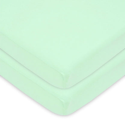 American Baby Company Sábana Ajustable de Algodón para Mini Cuna - menta - 2 Piezas