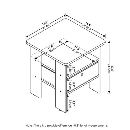 Furinno - Mesita de noche para dormitorio 2-11157GYW, mesa auxiliar pequeña, juego de dos
