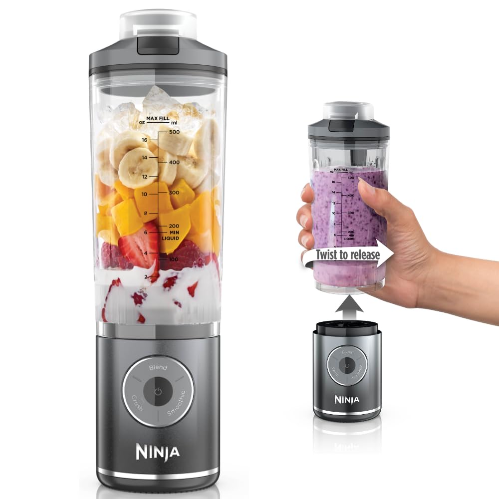 Ninja Blast Max Licuadora Portátil Inalámbrica, Vaso Desmontable - Gris - Blast Max