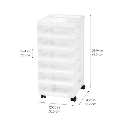 IRIS USA Carrito Organizador con Ruedas de 6 Cajones, Blanco/Transparente | Organiza manualidades, artículos de oficina, salón y accesorios con cajones de fácil acceso para uso diario