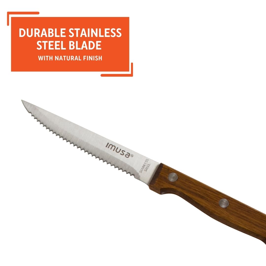 IMUSA USA Wood IMU-71014 4-Piece Serrated Steak Knives Handle, 4pc