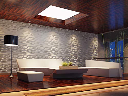 Art3d - Panel decorativo de pared ondulado 3D, paquete de 12 azulejos de 32 pies cuadrados (fibra vegetal)