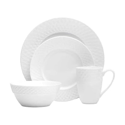 Mikasa Trellis - Juego de vajilla de 16 piezas, servicio para 4, color blanco