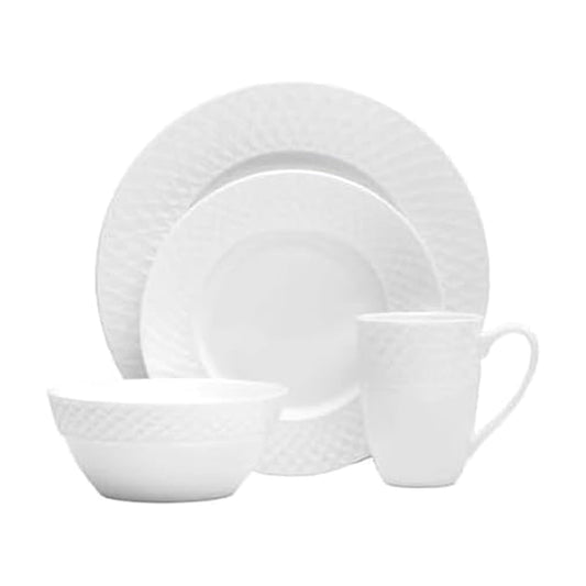 Mikasa Trellis - Juego de vajilla de 16 piezas, servicio para 4, color blanco