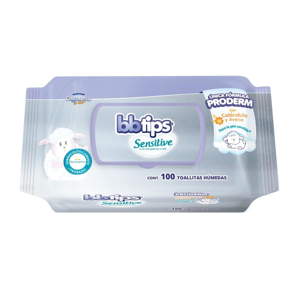 BBtips Sensitive Toallitas Húmedas, Caja con 12 paquetes x 100 piezas, 1200 toallitas