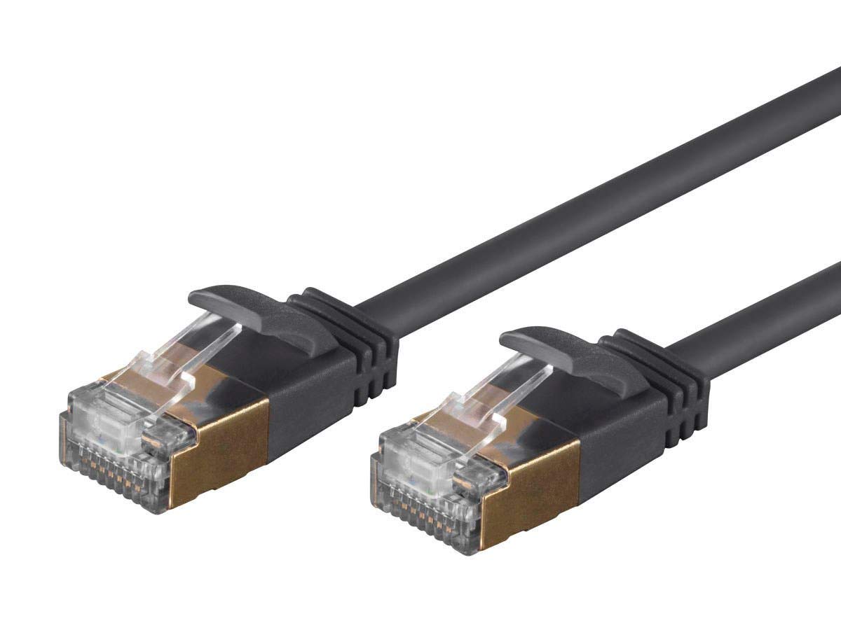 Monoprice SlimRun Cat6A Ethernet Patch Cable - Network Internet Cord - RJ45, Stranded, STP, Pure Bare Copper Wire, 36AWG, 7ft, Black